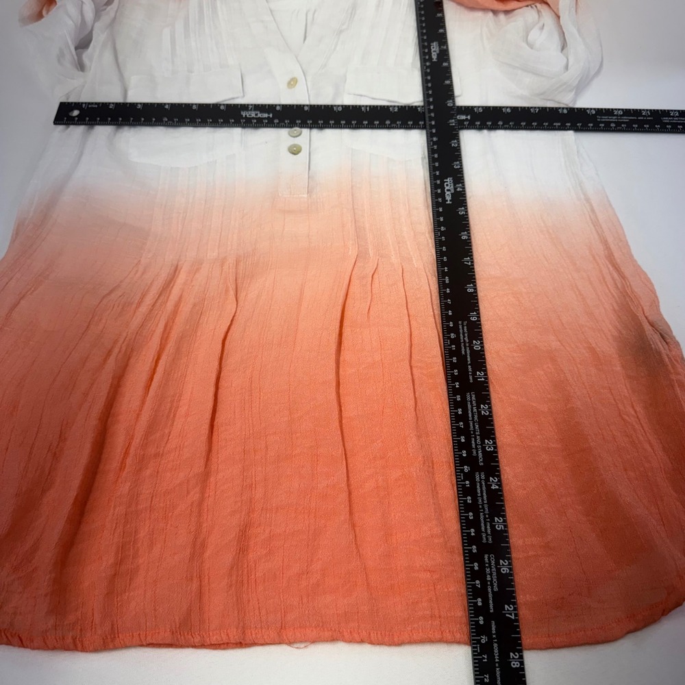 Zac & Rachel Poly Rayon Tunic Women Large White Orange Excellent Ombre Pintuck - Picture 5 of 7